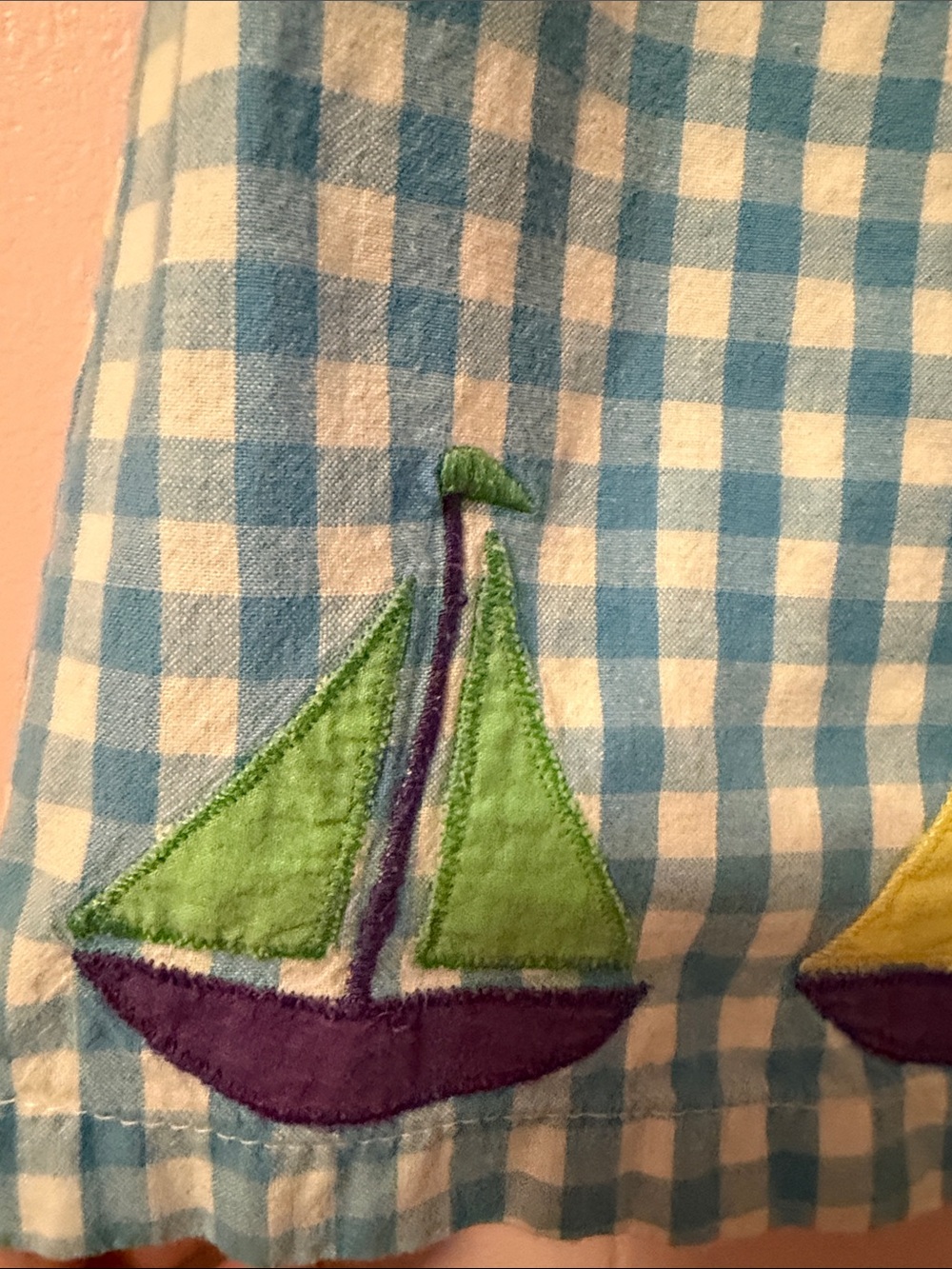 Baby Boden Blue Gingham Sailboat Appliqué Dress - Picture 3 of 7